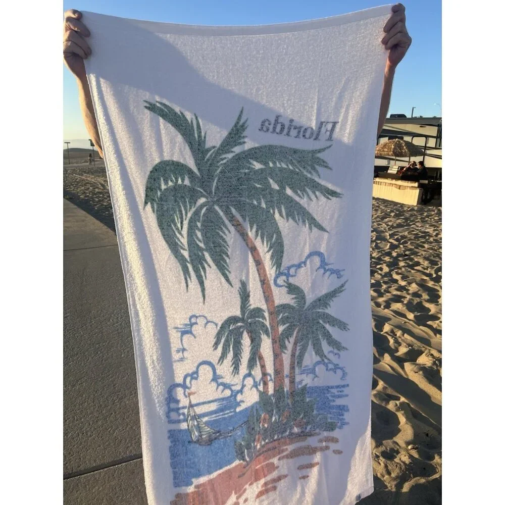 Vintage 80s Elaine FLORIDA beach palm tree souvenir towel retro colorful